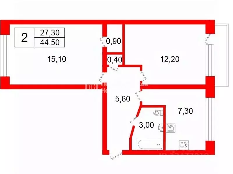 2-к кв. Санкт-Петербург ул. Верности, 46К2 (44.5 м) - Фото 2