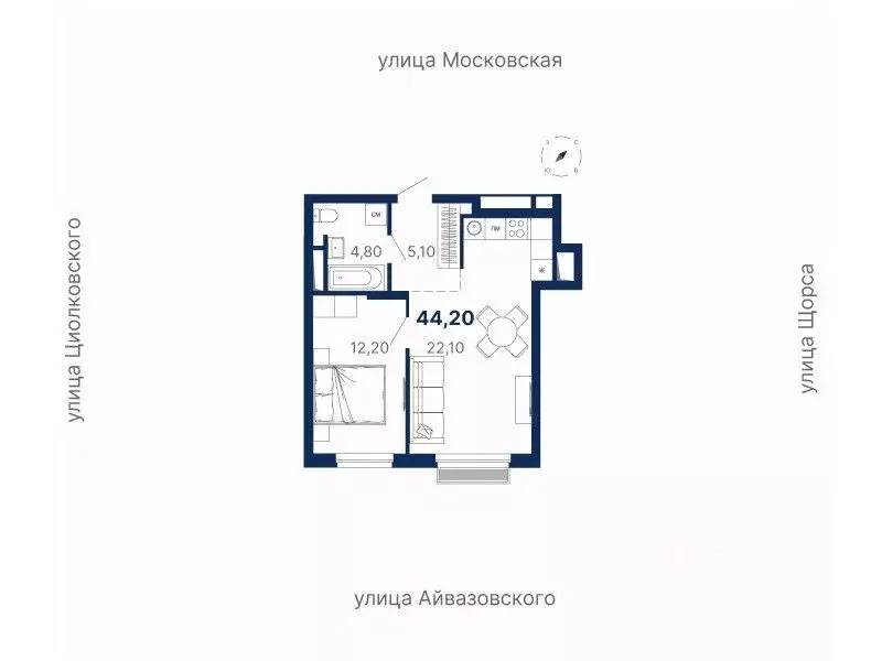 1-к кв. Свердловская область, Екатеринбург ул. Айвазовского, 52 (44.2 ... - Фото 0