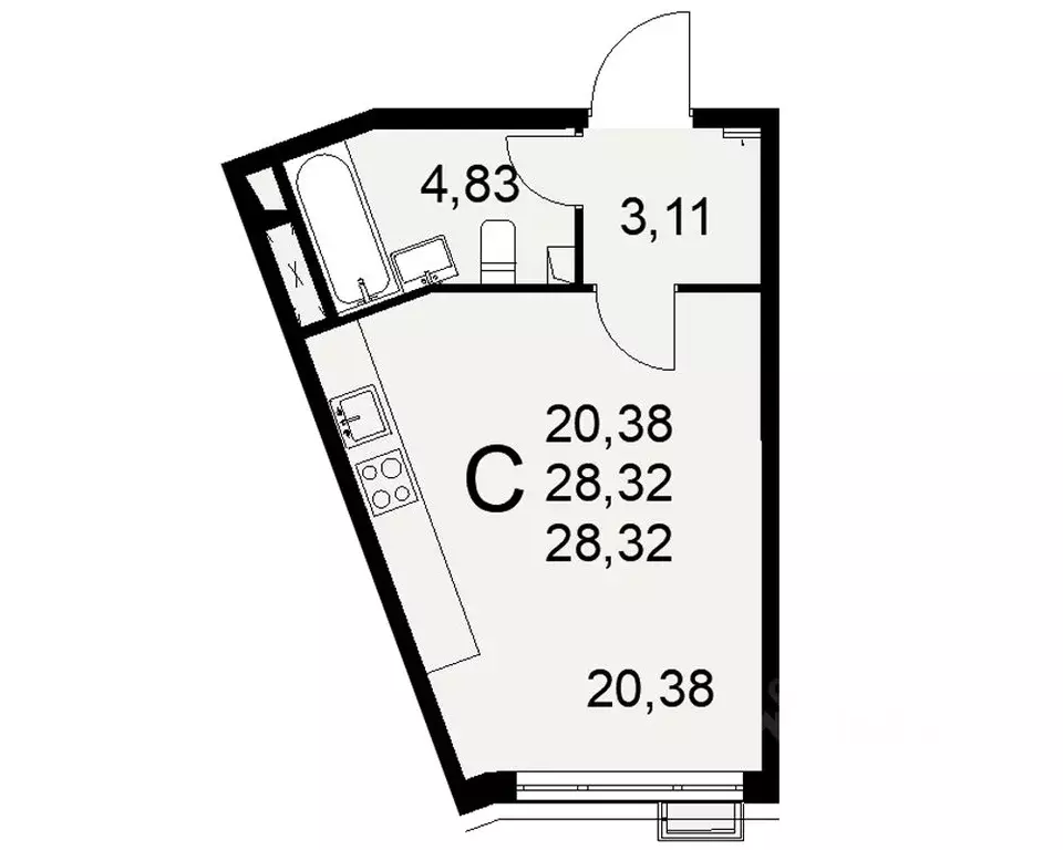 1-к кв. Тульская область, Тула ул. Федора Смирнова, 2 (28.32 м) - Фото 0