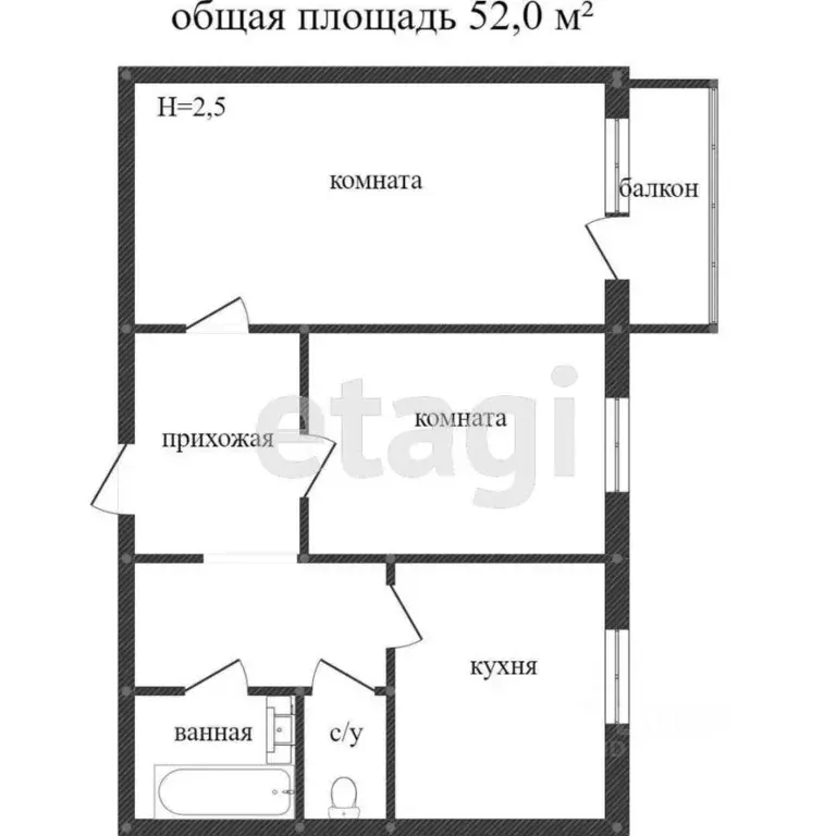 2-к кв. Ивановская область, Приволжск Революционная ул., 108 (52.0 м) - Фото 1