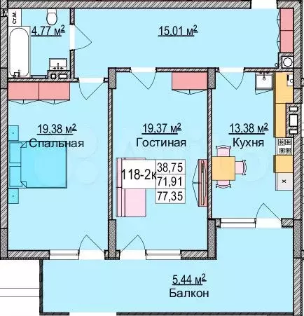 2-к. квартира, 78,8 м, 1/6 эт. - Фото 1