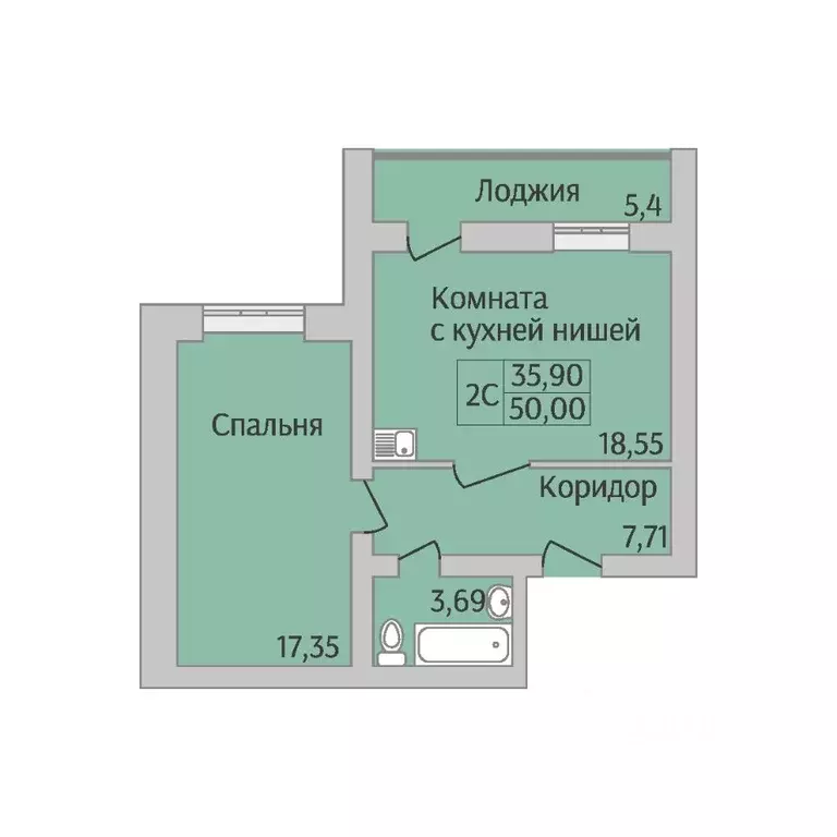 2-к кв. Новосибирская область, Новосибирск ул. Юности, 9 (50.0 м) - Фото 1
