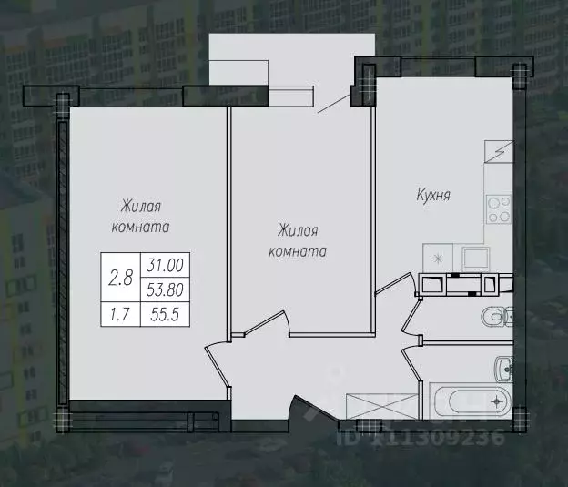 2-к кв. Курская область, Курск ул. Энгельса, 158 (55.5 м) - Фото 0