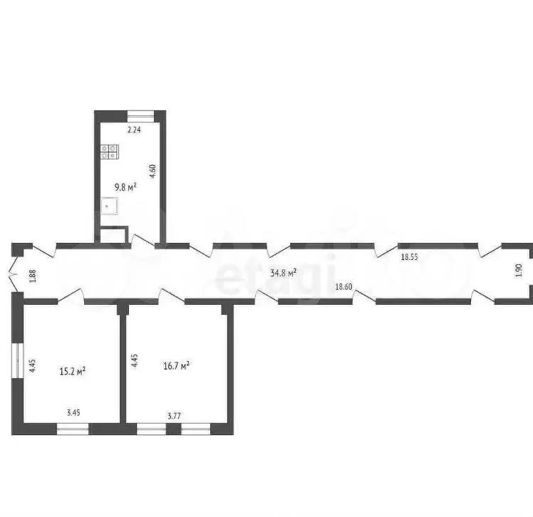 2-к. квартира, 41,7 м, 2/2 эт. - Фото 1