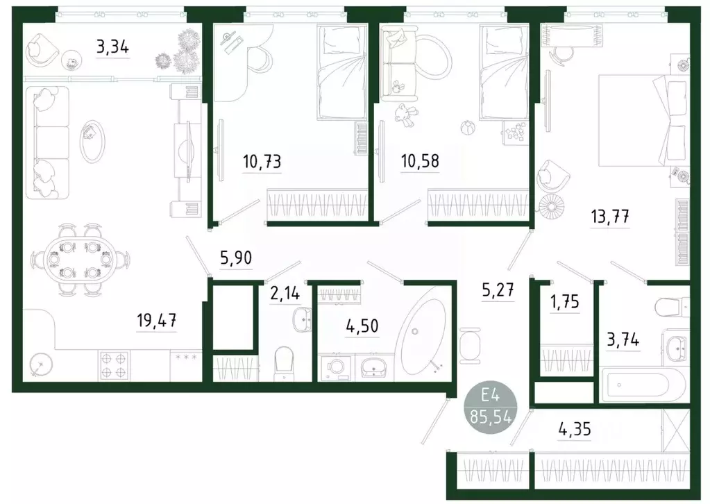 3-к кв. Тульская область, Тула Платон Парк жилой комплекс (85.54 м) - Фото 1