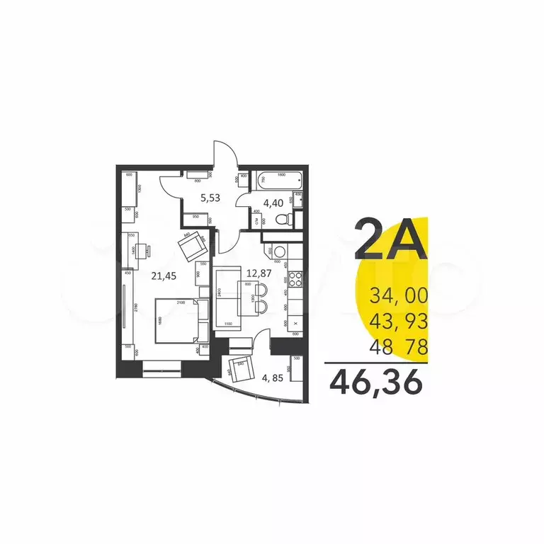 1-к. квартира, 45,8 м, 12/17 эт. - Фото 0
