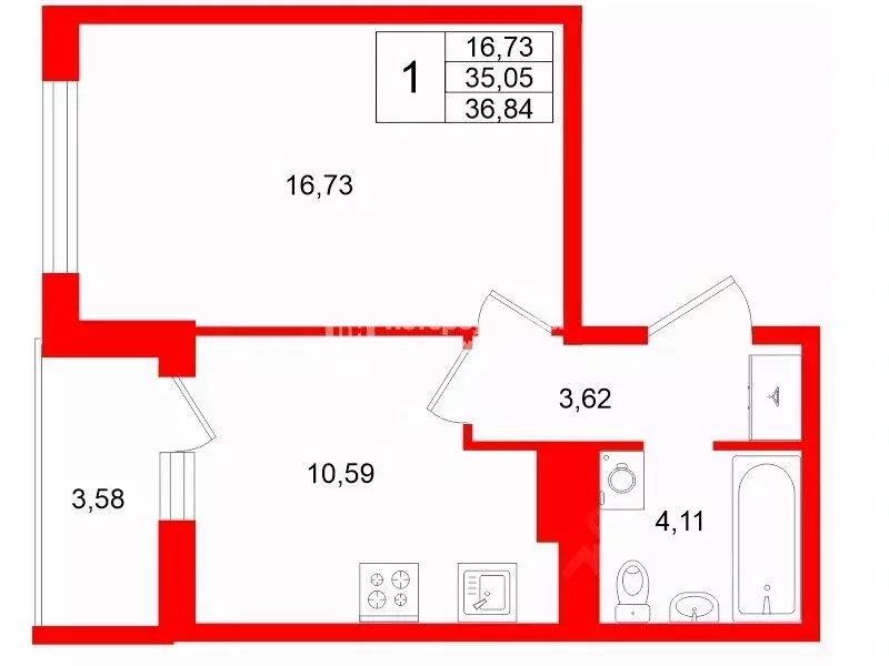 1-к кв. Санкт-Петербург Дальневосточный просп., 19к1 (37.0 м) - Фото 2