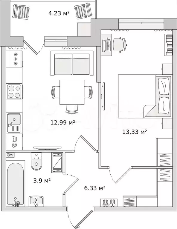 1-к. квартира, 36,6 м, 12/14 эт. - Фото 0