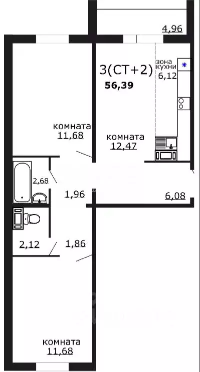 2-к кв. Челябинская область, Челябинск ул. Лобырина, 9 (56.39 м) - Фото 2