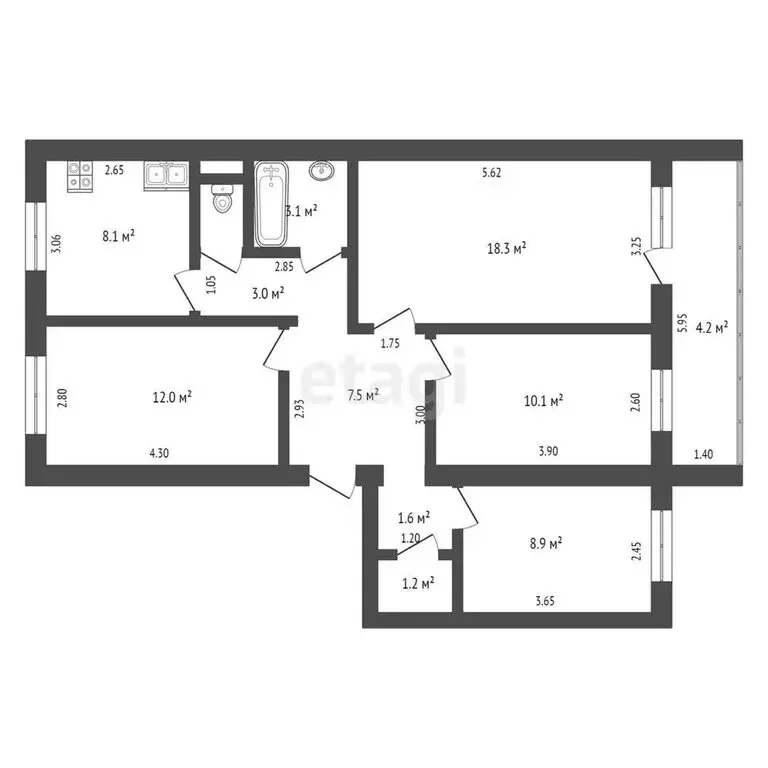 4-комнатная квартира: село Шепси, Садовая улица, 3 (75.2 м) - Фото 0