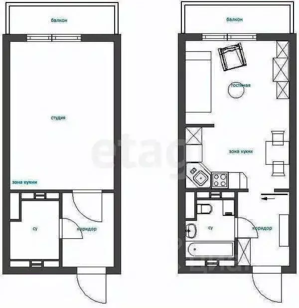 Студия Бурятия, Улан-Удэ 148Б мкр,  (29.65 м) - Фото 1
