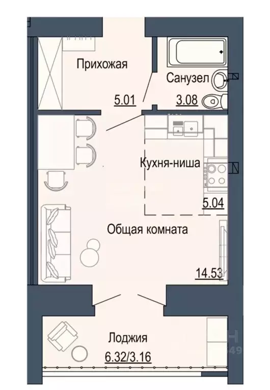 Студия Марий Эл, Йошкар-Ола Водопроводная ул., 59 (34.0 м) - Фото 1