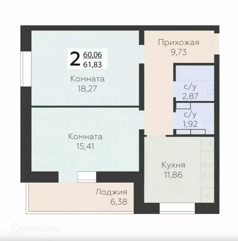 Продаётся 2-к квартира, 62.38 м - Фото 0
