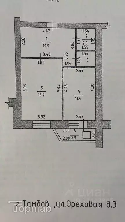 1-к кв. Тамбовская область, Тамбов Ореховая ул., 3 (43.6 м) - Фото 2