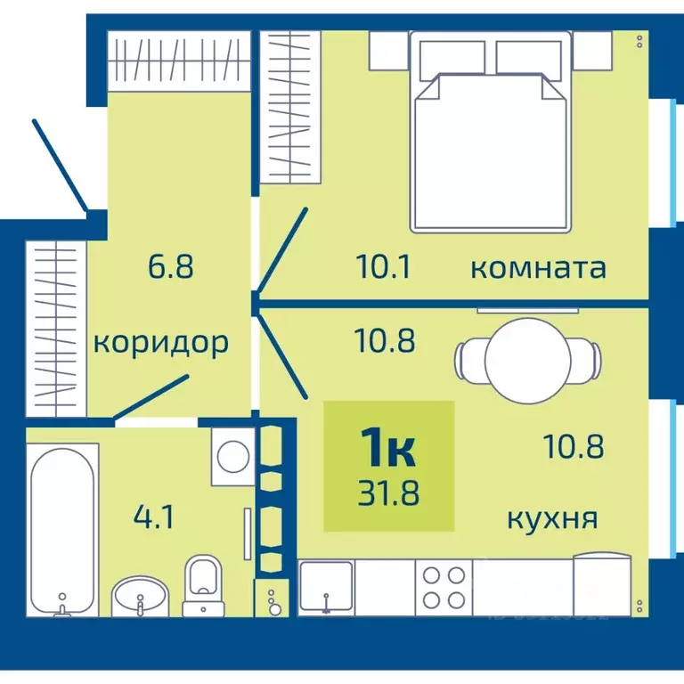 1-к кв. Пермский край, Пермь ул. Старшего Лейтенанта Гачегова, 1 (31.8 ... - Фото 1