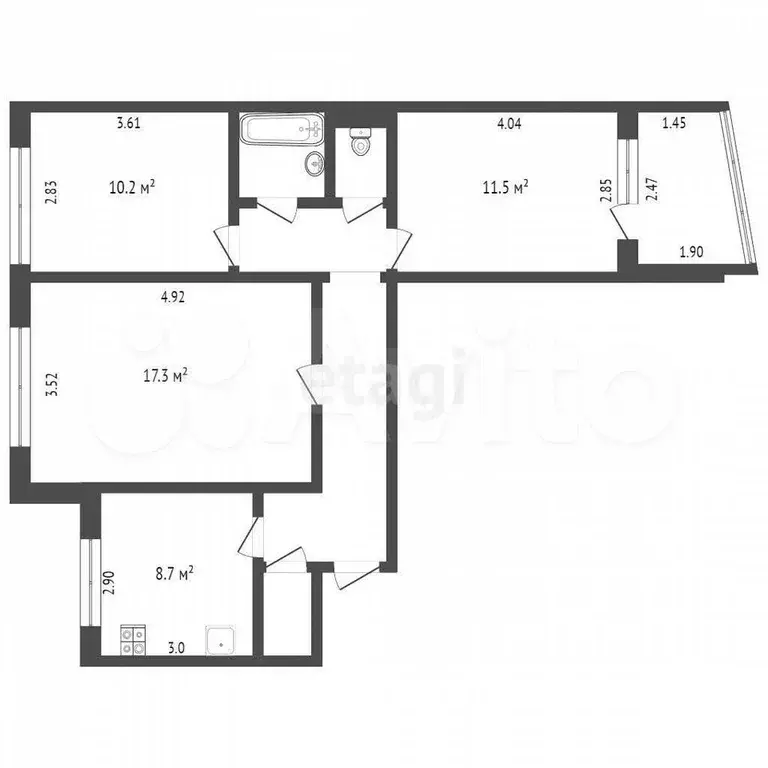 3-к. квартира, 62,5 м, 1/9 эт. - Фото 0