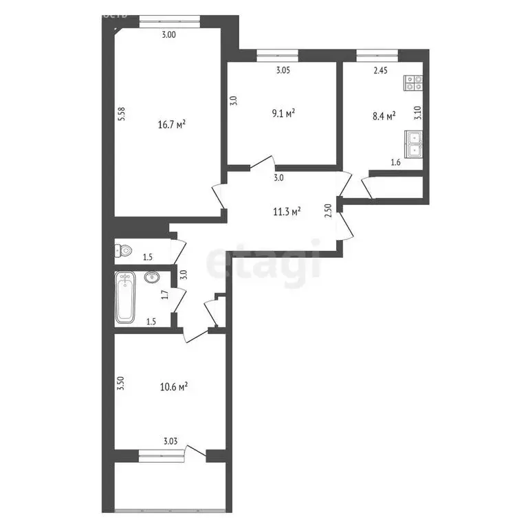 3-комнатная квартира: Выкса, Центральный микрорайон, 4 (61.4 м) - Фото 0