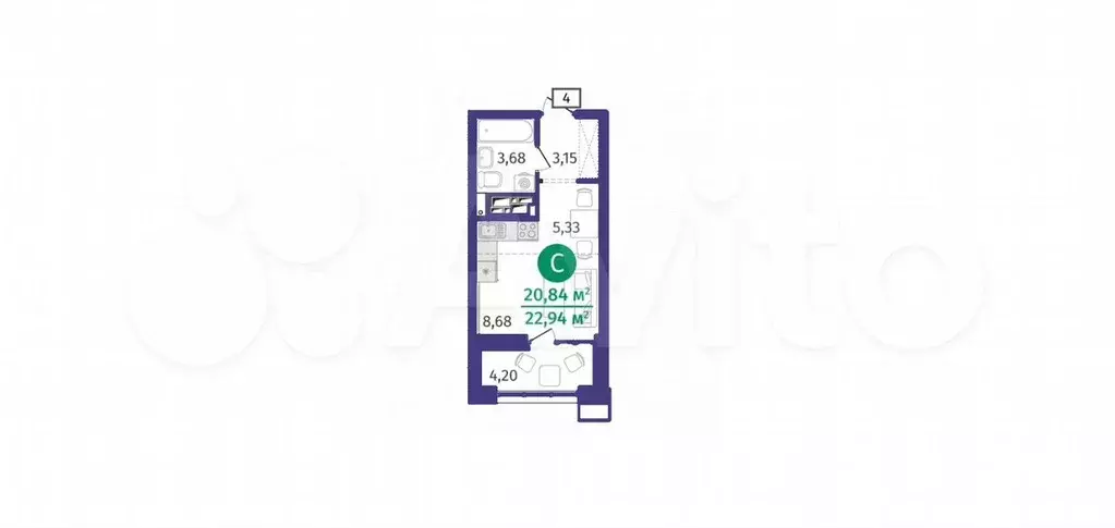Квартира-студия, 23 м, 18/25 эт. - Фото 1