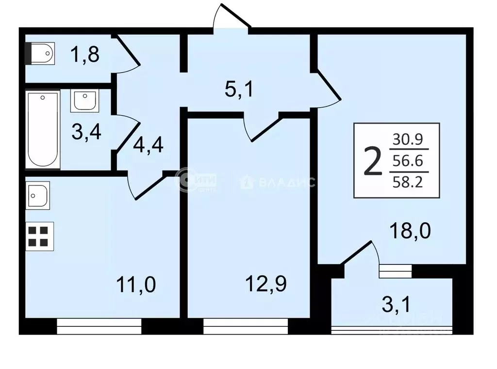 2-к кв. Воронежская область, Воронеж ул. Пескова, 8 (58.2 м) - Фото 0