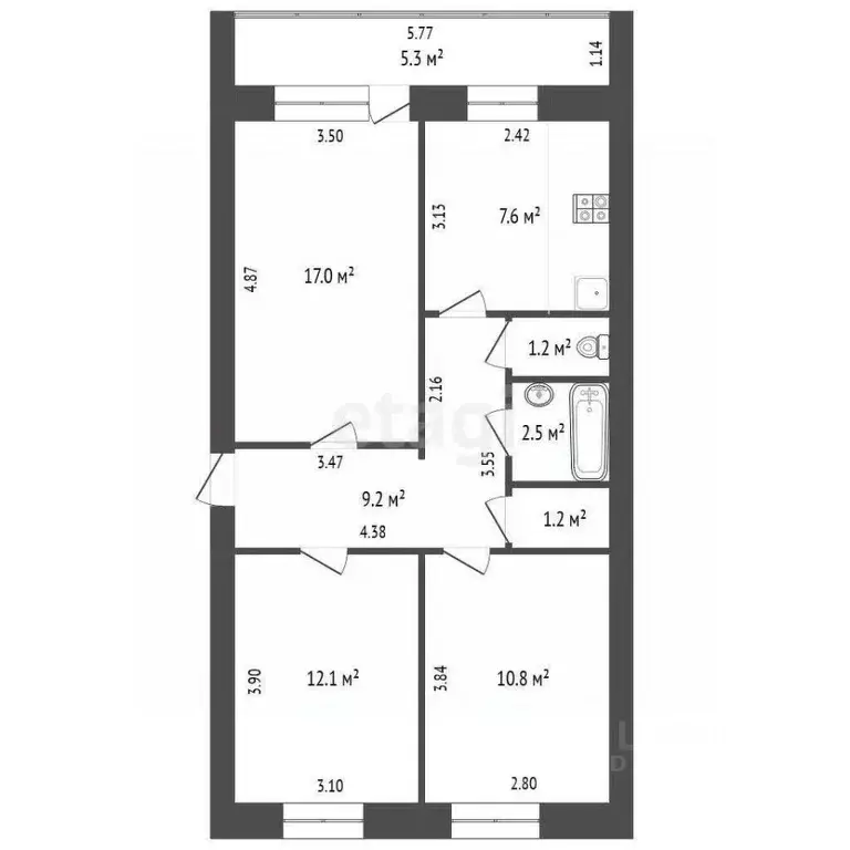 3-к кв. Башкортостан, Стерлитамак ул. Худайбердина, 69 (61.6 м) - Фото 1