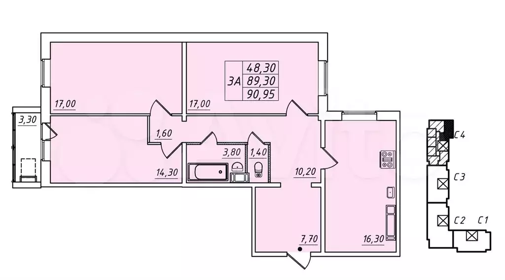 3-к. квартира, 90 м, 9/16 эт. - Фото 0