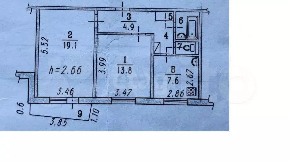 2-к. квартира, 51 м, 3/9 эт. - Фото 0