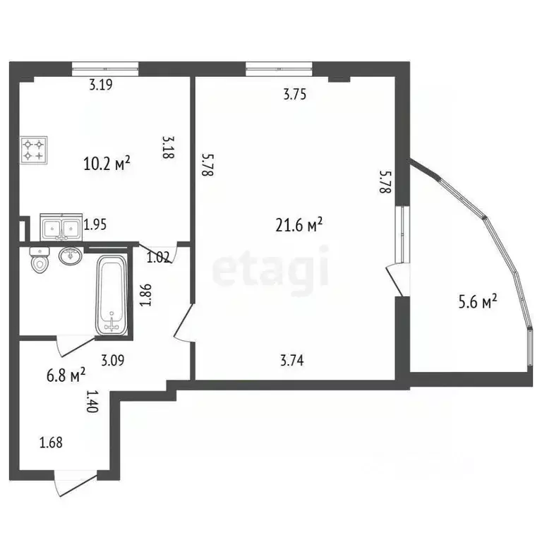 1-к кв. Санкт-Петербург ул. Ушинского, 33к3 (46.0 м) - Фото 2