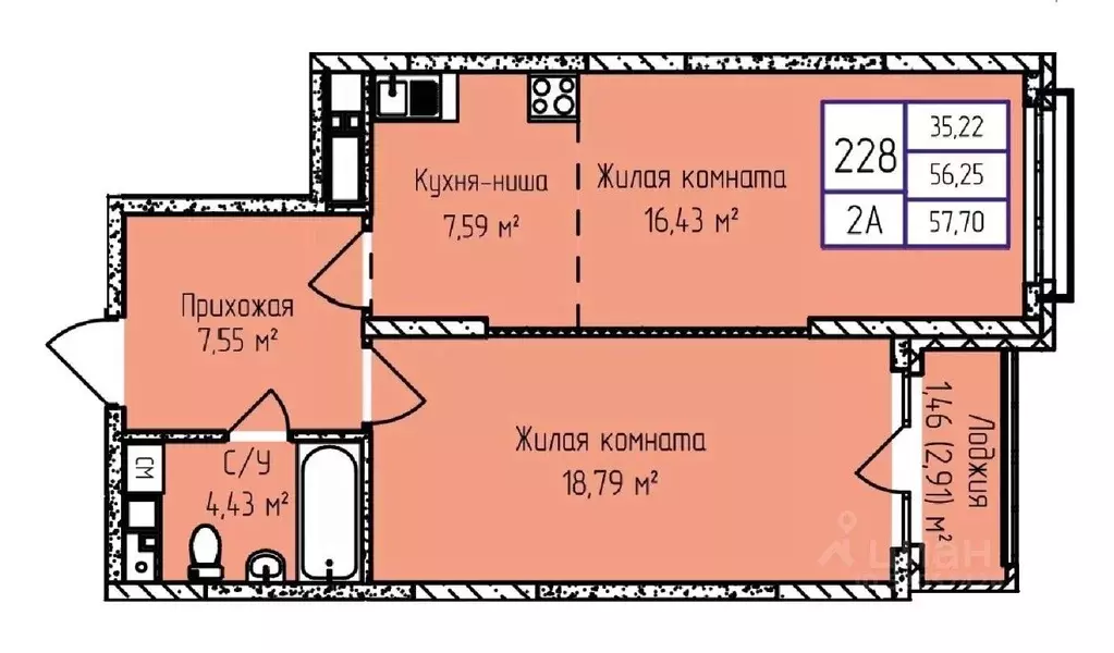2-к кв. Удмуртия, Ижевск ул. Героя России Ильфата Закирова, 20А (57.7 ... - Фото 1
