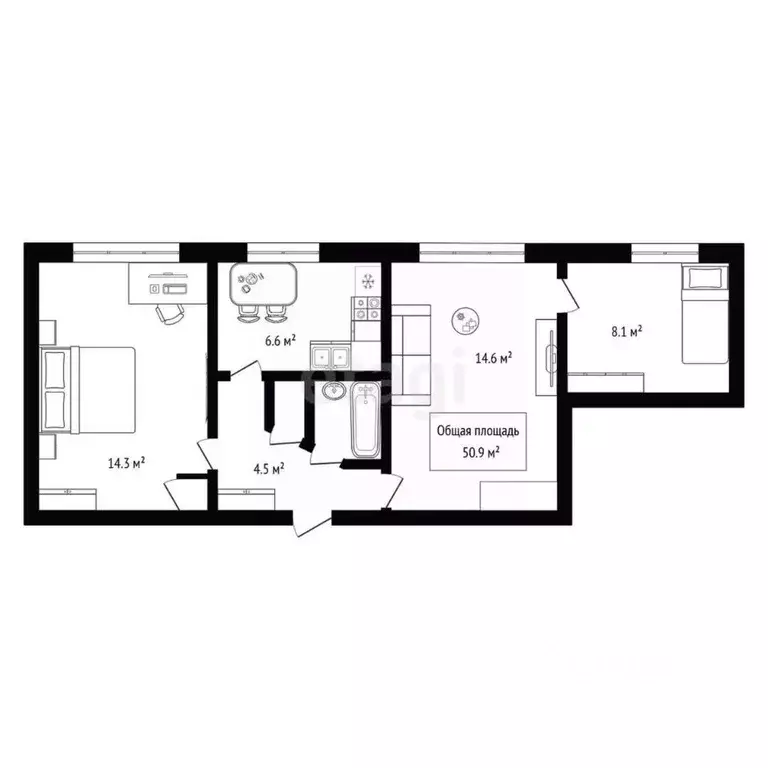 3-к кв. Новосибирская область, Новосибирск Кубовая ул., 91/1 (50.9 м) - Фото 1