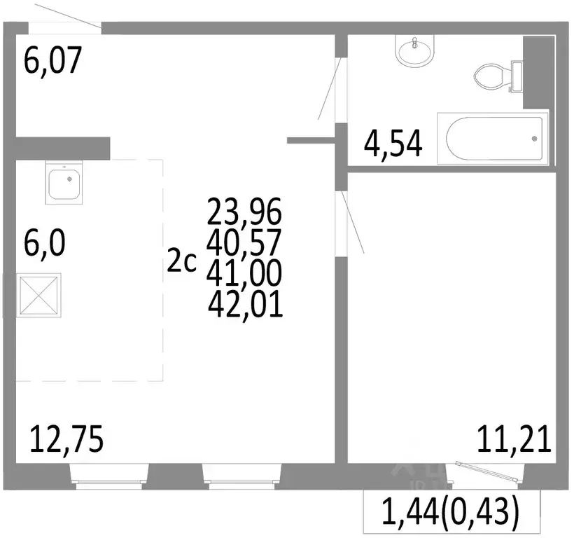 2-к кв. Челябинская область, Челябинск ул. Блюхера, 125В (41.0 м) - Фото 0