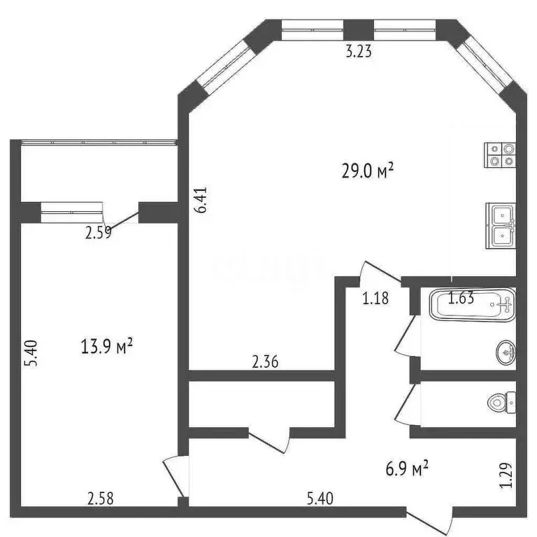 1-комнатная квартира: Вологда, улица Гагарина, 80 (61.3 м) - Фото 0