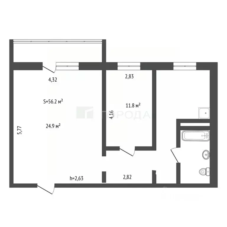 2-к кв. Кемеровская область, Новокузнецк Горьковская ул., 45 (56.2 м) - Фото 2