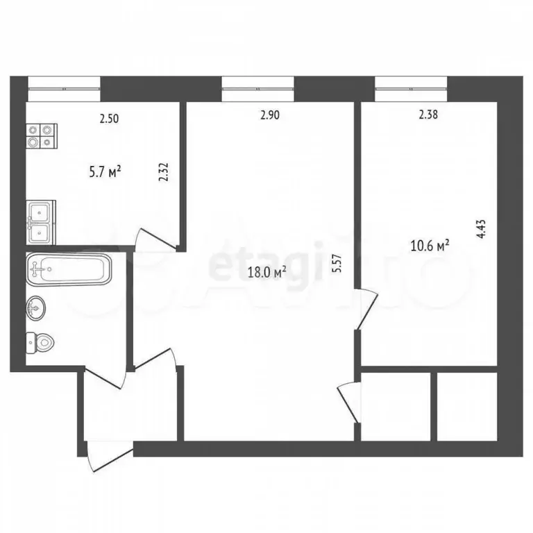 2-к. квартира, 40,6 м, 1/3 эт. - Фото 0