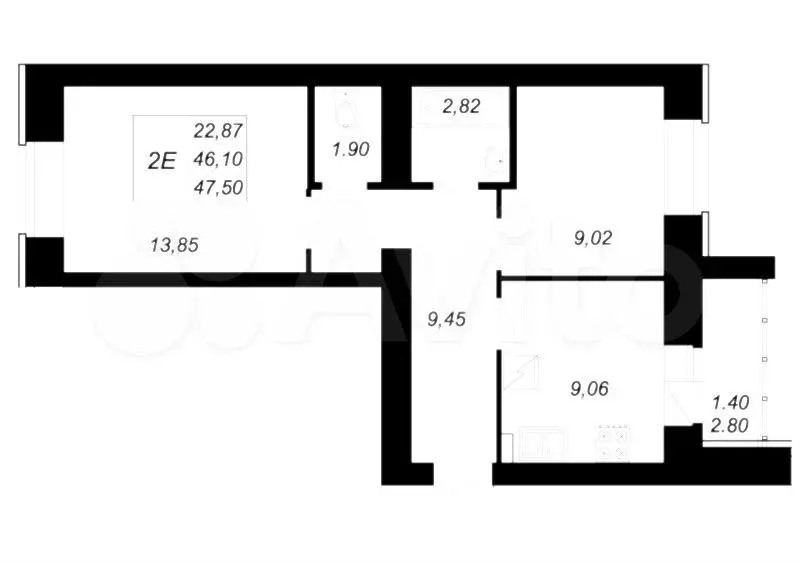 2-к. квартира, 47,5 м, 7/10 эт. - Фото 0