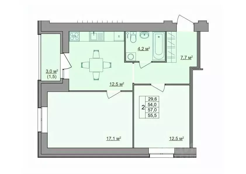2-к кв. Костромская область, Кострома Магистральная ул., 49А (55.5 м) - Фото 1