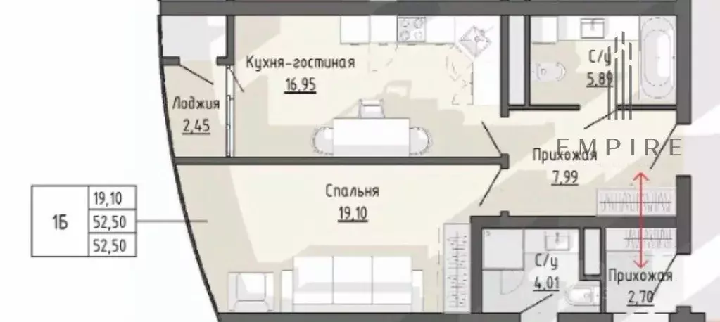 1-к кв. Чеченская республика, Грозный просп. В.В. Путина, 1Б (52.5 м) - Фото 0