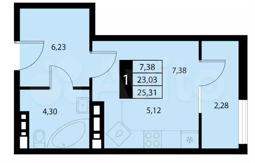 Квартира-студия, 25,3 м, 13/17 эт. - Фото 0