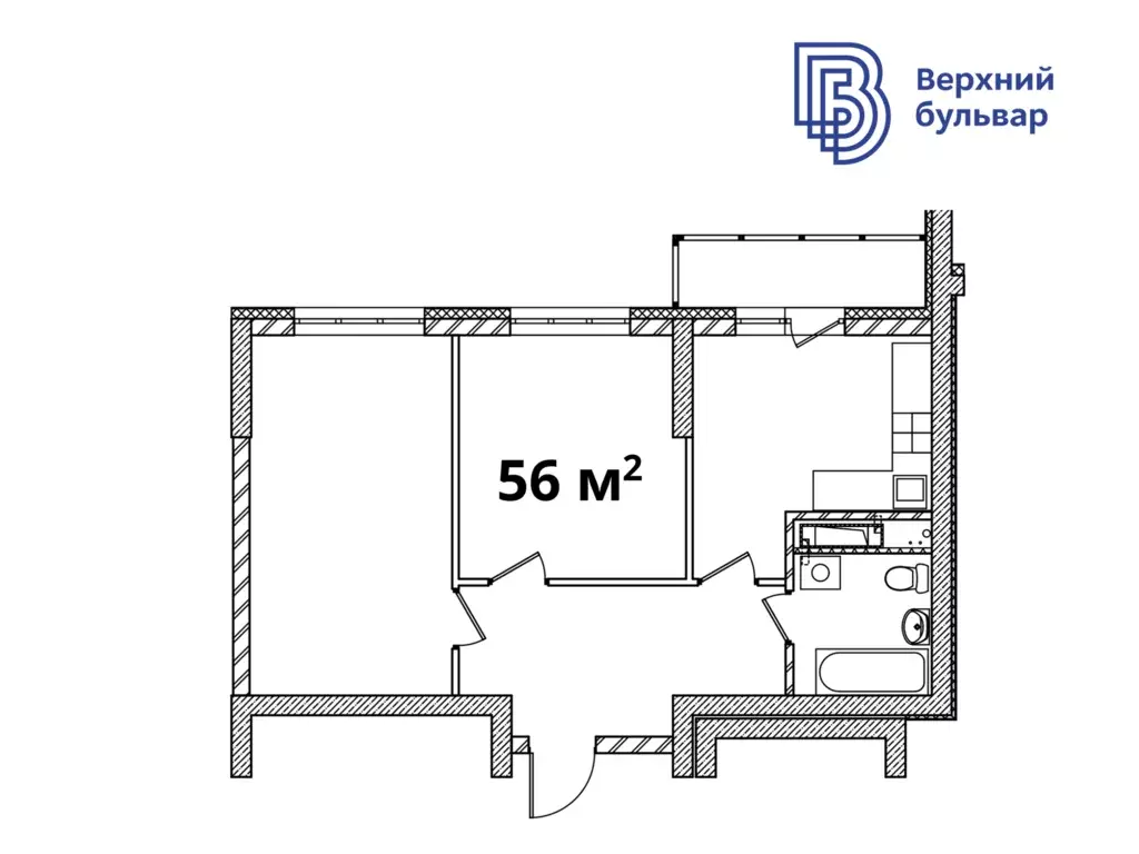 2-к квартира, 56 м - Фото 1