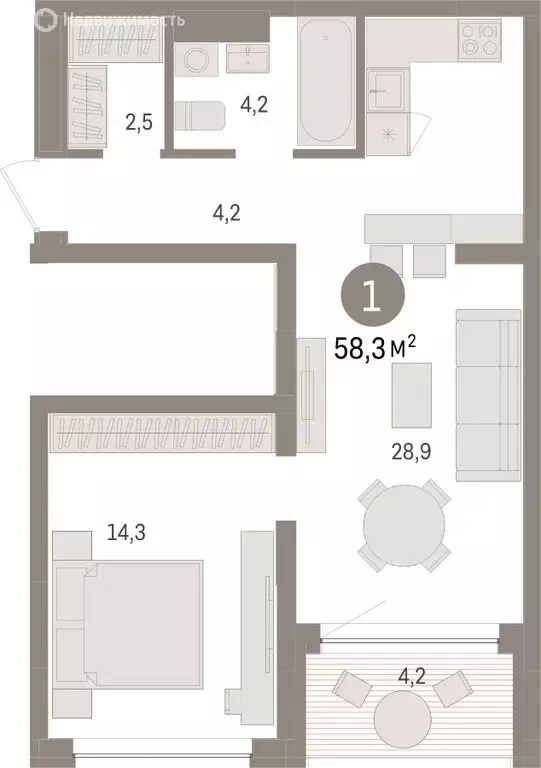 1-комнатная квартира: Тюмень, ЖК Дом у Озера (58.31 м) - Фото 1