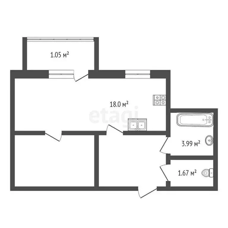 1-комнатная квартира: Калуга, Первомайская улица, 35 (45 м) - Фото 0