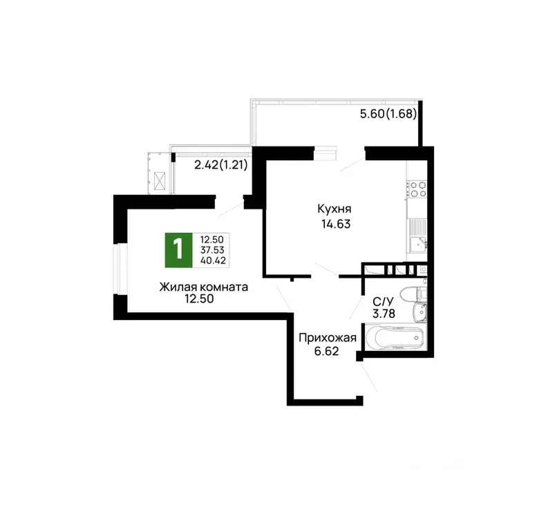 1-к кв. Адыгея, Майкоп 9 Мая ул., 14А (40.42 м) - Фото 1