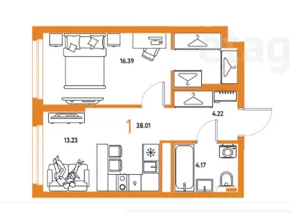 Продаётся 1-к квартира, 38.01 м - Фото 0