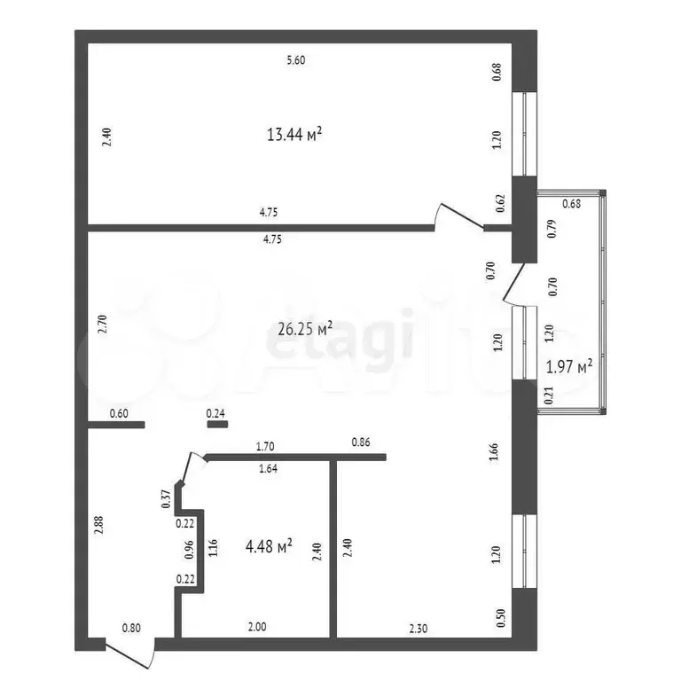 2-к. квартира, 42,9 м, 4/5 эт. - Фото 0