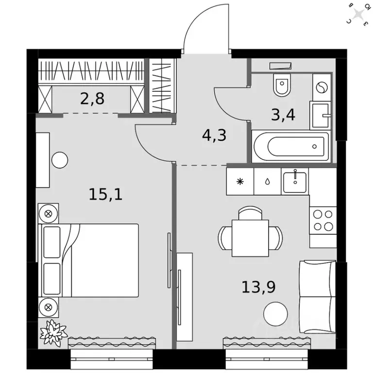 1-к кв. Татарстан, Казань Фриссон жилой комплекс (39.5 м) - Фото 1