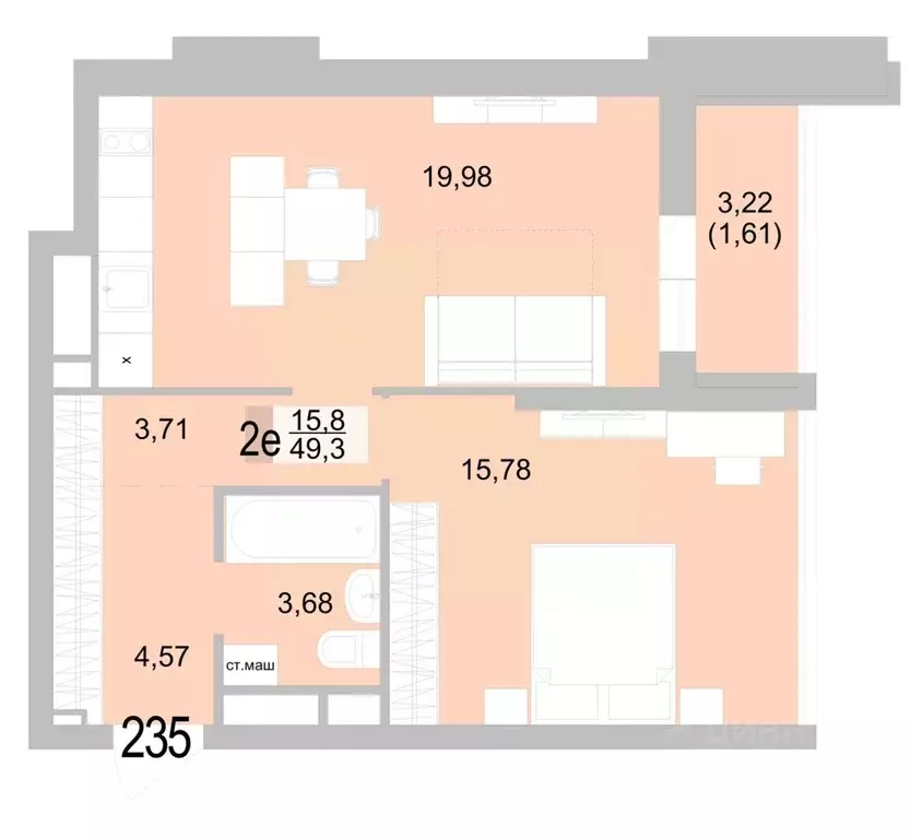 1-к кв. Свердловская область, Екатеринбург ул. Черкасская, 5к2 (50.94 ... - Фото 1