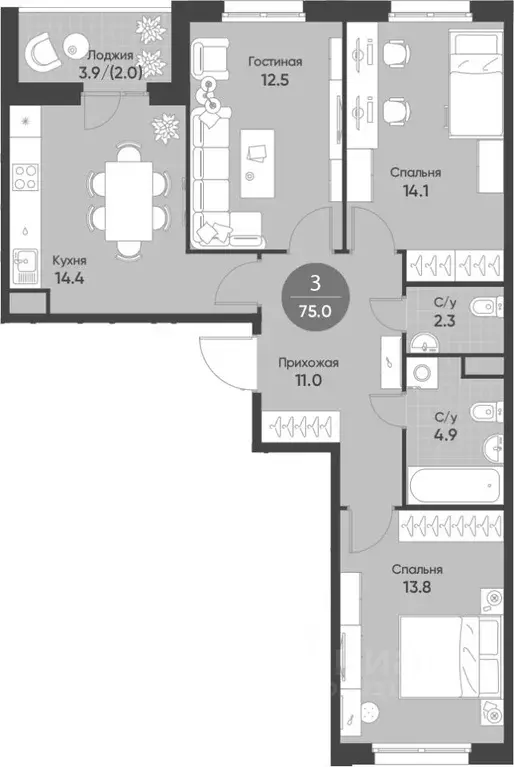 3-к кв. Новосибирская область, Кольцово рп Счастье в Кольцово жилой ... - Фото 2