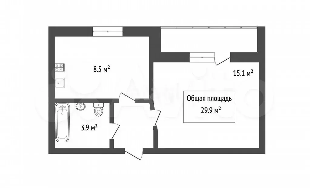 1-к. квартира, 29,9 м, 4/10 эт. - Фото 0