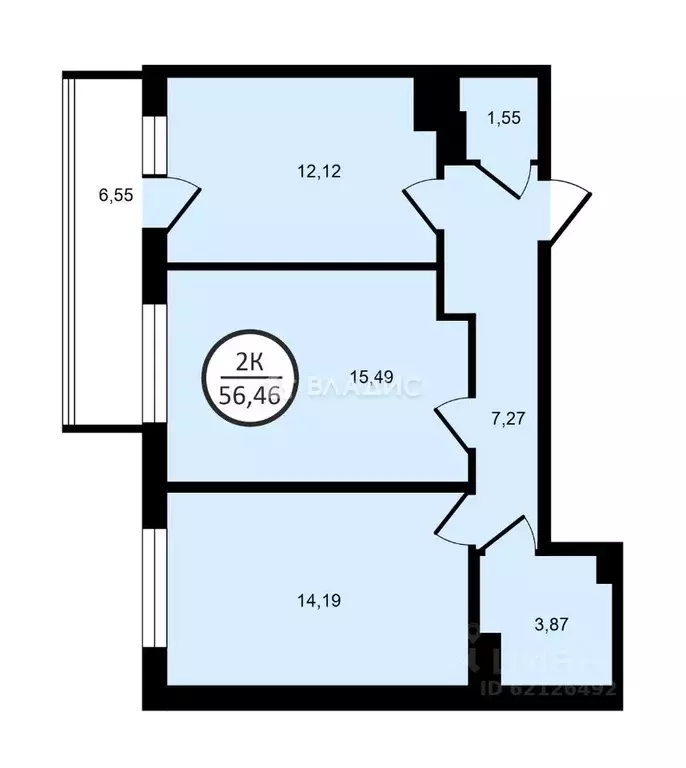 2-к кв. Санкт-Петербург ул. Среднерогатская, 16к2 (54.0 м) - Фото 1