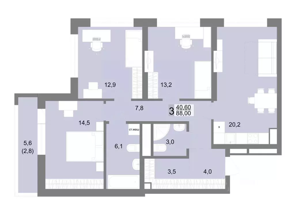 3-к кв. Свердловская область, Екатеринбург ул. Семена Лагоды, 80 (88.0 ... - Фото 0