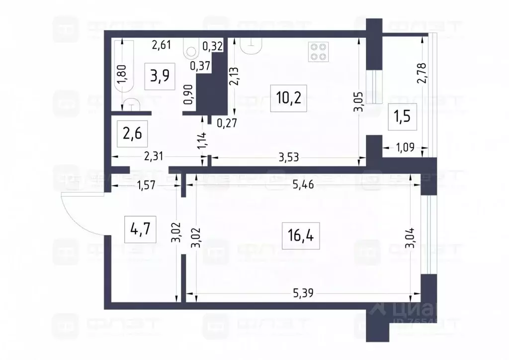 1-к кв. Татарстан, Казань Привокзальная ул., 52 (40.0 м) - Фото 2